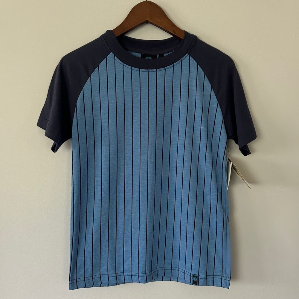 NWT Boys Blue Burnside Short Sleeve Stripe Baseball Tee, Size 10/12
